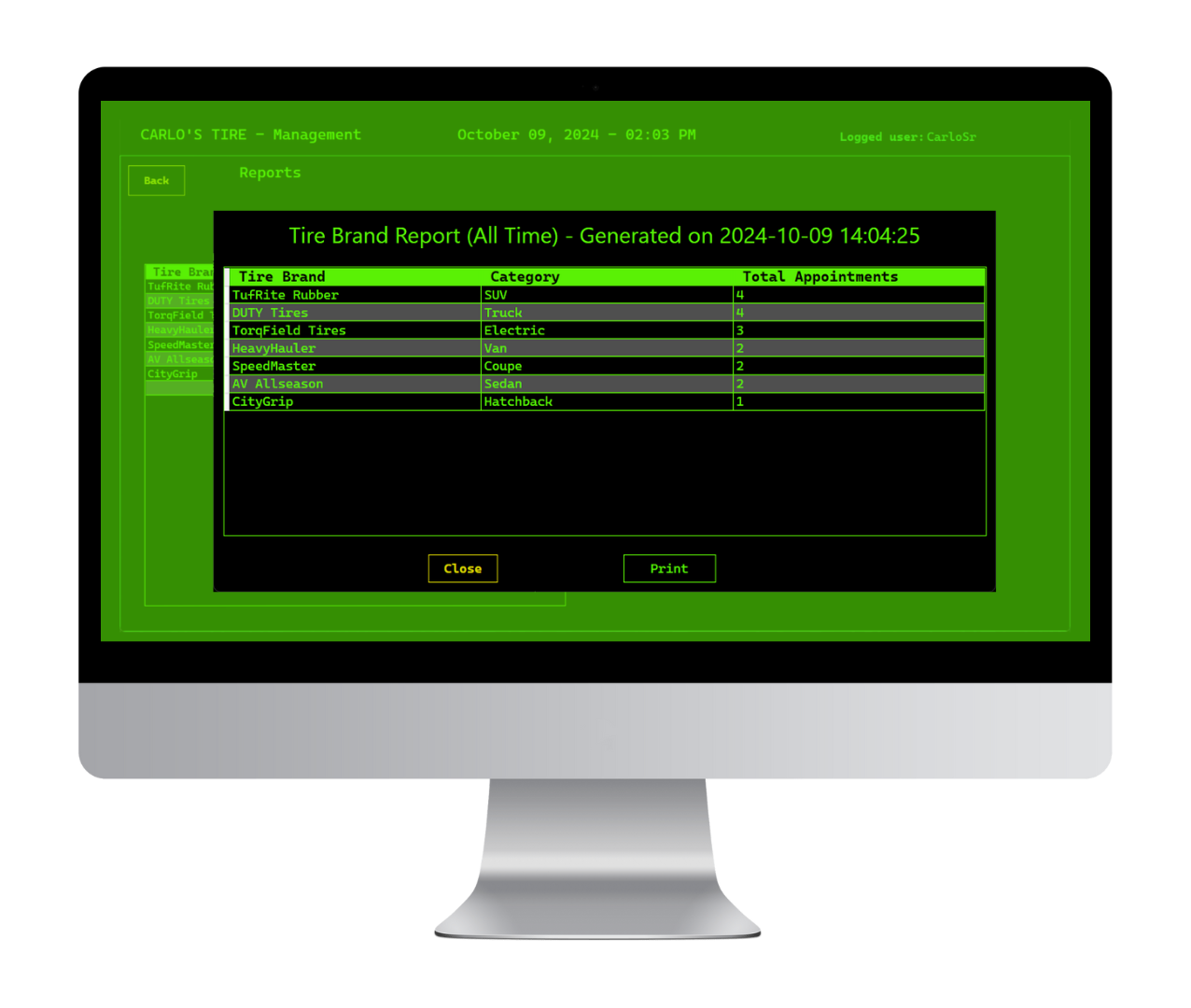 Report print preview showing the formatted document